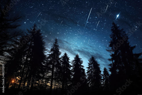Beautiful Meteor shower in the dark sky at night background, Shiny of shooting star from space, landscape outside of the city, milky way scene.