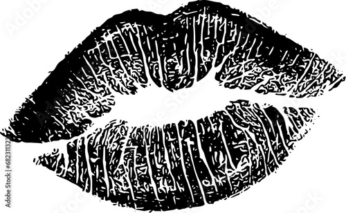 Black lipstick kiss on white background. Imprint of the lips. Kiss mark vector illustration photo