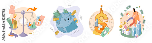 Global economy vector illustration. Globalisation creates climate where businesses can thrive, contributing to worldwide profit The worldwide market thrives on effective management in finance