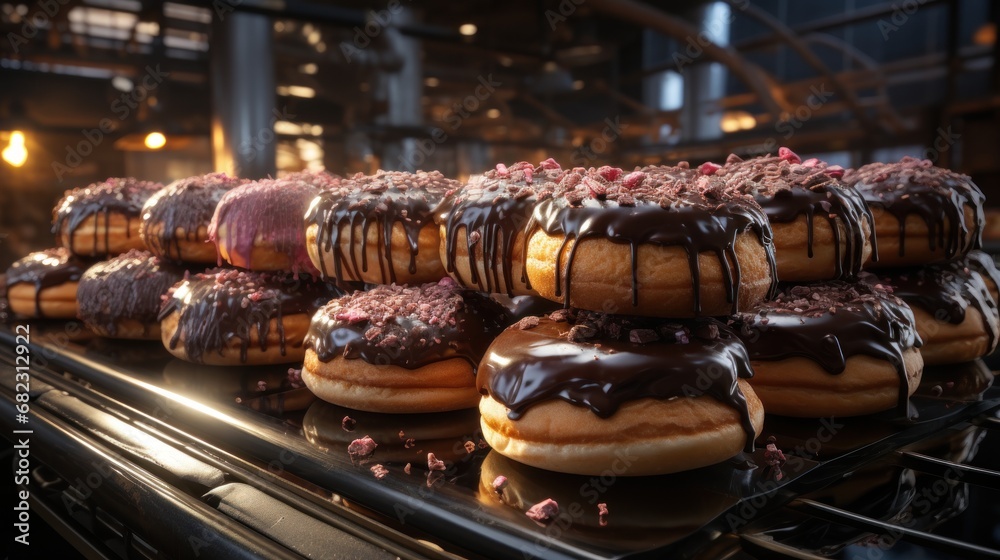  a display case filled with lots of donuts covered in chocolate and sprinkled with sprinkles on top of each one of each of the donuts.