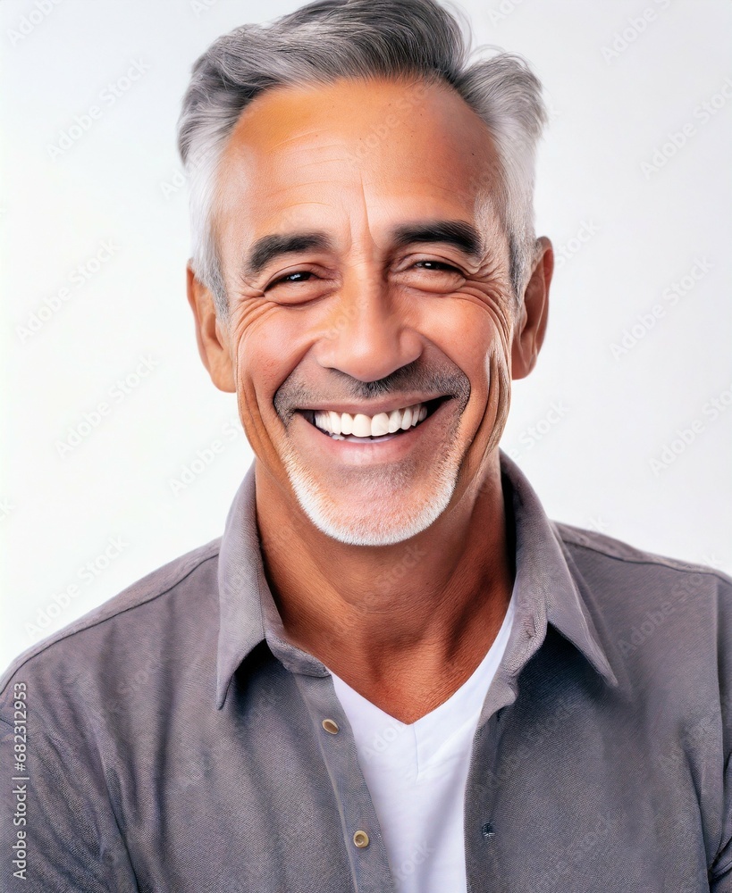 Senior handsome hoary man wearing casual shirt smiling isolated on white background Senior handsome hoary man wearing casual shirt smiling isolated on white background
