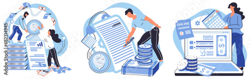 Financial accounting vector illustration. Profits are fuel drives business growth and sustainability Banking institutions offer diverse range financial services Invoices serve as accurate Invoices