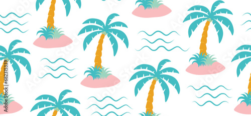 Seamless Palm Tropical Tree pattern. cute colorful palm tree. © dwi