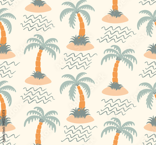 Seamless Palm Tropical Tree pattern. cute colorful palm tree.