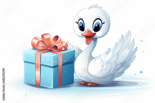 cartoon character of a goose cute holding gift box © Yoshimura
