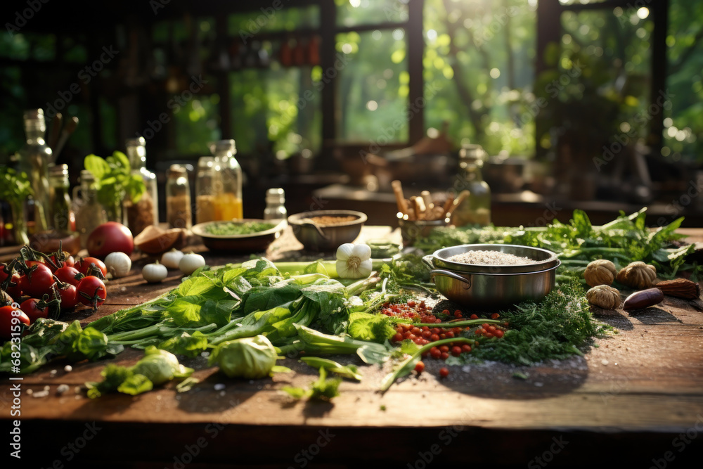 A home kitchen garden filled with aromatic herbs, encouraging the incorporation of fresh flavors into daily meals. Concept of culinary cultivation. Generative Ai.