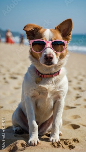 A Canine Paradise: A Sunny Day at the Beach with a Stylish Dog © Matias