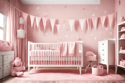 pink nursery baby room with rug photo