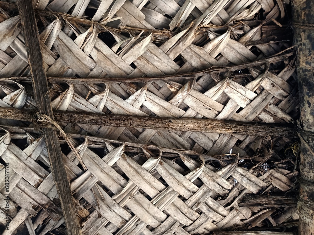 Indian village house made of dry coconut leaf with thatched roof at Indian village house made of dry coconut leaf with thatched roof at