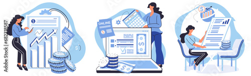 Financial accounting vector illustration. Providing convenient payment options aligns with customer needs High-quality services positively affect overall financial health Utilizing statistics empowers