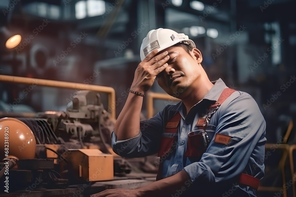 men tired of hard work workers, locomotive engineer mechanic staff feel tired working in railway workshop men tired of hard work workers, locomotive engineer mechanic staff feel tired working in railway workshop