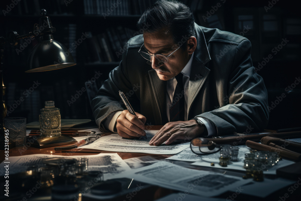 A forensic accountant investigating financial fraud, emphasizing the importance of financial integrity and transparency. Concept of forensic financial analysis. Generative Ai.