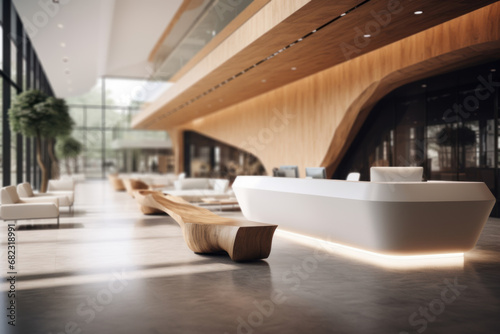 A reception area with a sleek design  creating a professional and welcoming first impression for visitors. Concept of modern office hospitality. Generative Ai.
