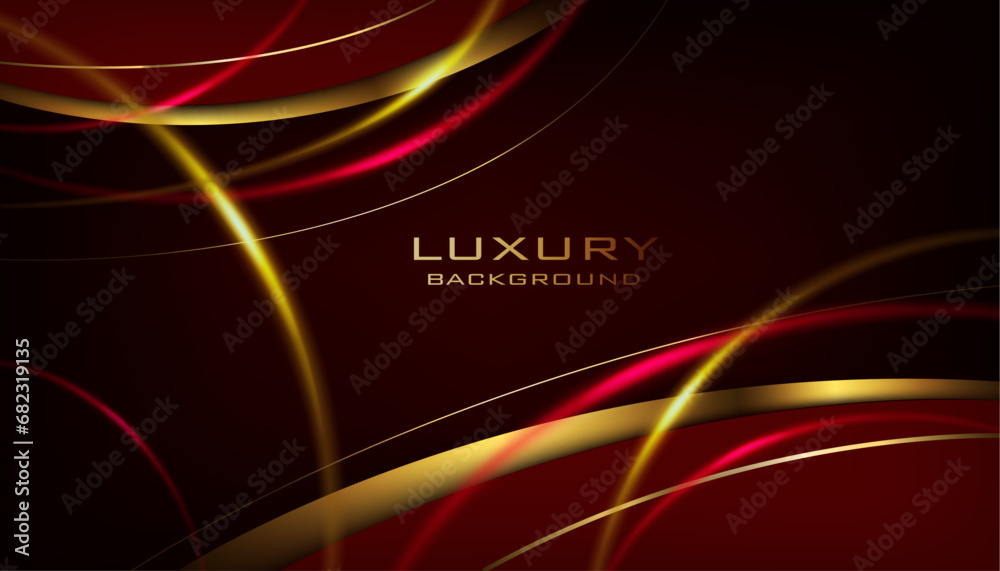Naklejka premium vector illustration abstract digital geometric red and golden color dark and modern creative luxury backdrop design,use for cover and award banner,card. glowing light lines background.
