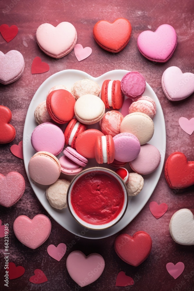 Colorful macaroons and cup of coffee on a pink background Colorful macaroons and cup of coffee on a pink background