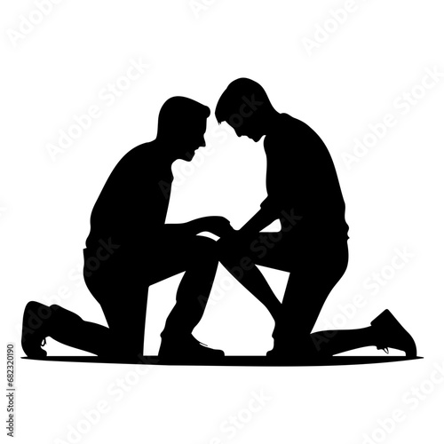 gay guys couple proposal on on knee  Vector illustration. Silhouette.