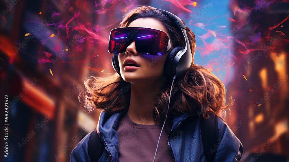 Beautiful young woman wearing virtual reality goggles. Future technology concept. Beautiful young woman wearing virtual reality goggles. Future technology concept.
