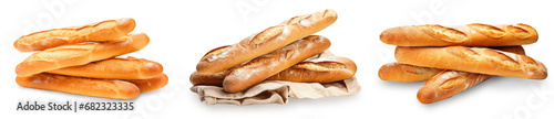 set collection of baguette bread group stack isolated on white or transparent background png photo