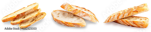 set of sliced baguette bread isolated on white or transparent backgrpund png