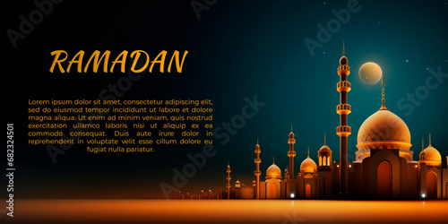 Ramadan banner design mockup mosque and moon