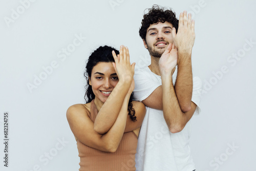 gymnastics, meditation, asana, lotus pose, man and woman doing yoga exercises