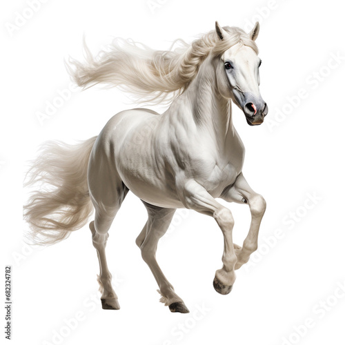 White arabian horse jumping isolated on a white background