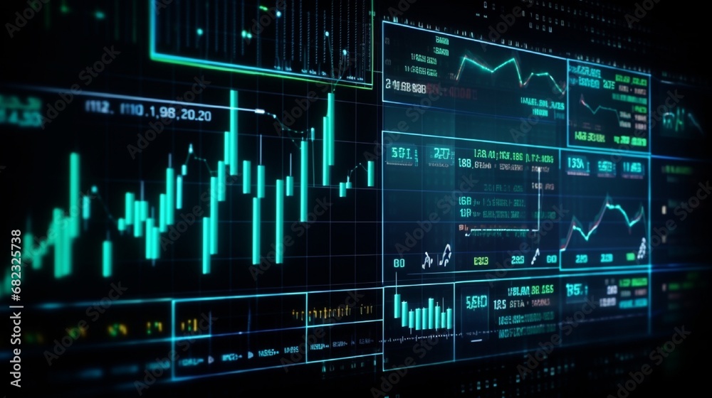Futuristic Financial Data Dashboard with Glowing Green Charts Futuristic Financial Data Dashboard with Glowing Green Charts