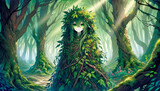Anime-style illustration of the Leshy, the Slavic forest spirit, in a 16:9 ratio