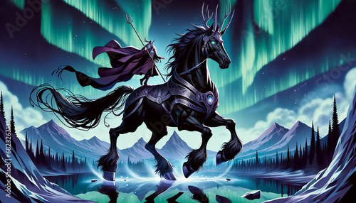 Anime-style representation of Sleipnir, Odin's horse, in a 16:9 ratio