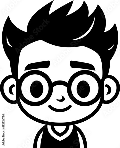 Nerd boy avatar silhouette icon in black color. Vector template.