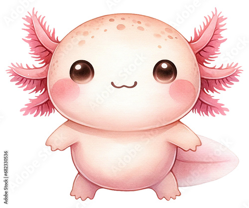 An adorable watercolor axolotl clipart perfectly isolated, with soft natural watercolor texture