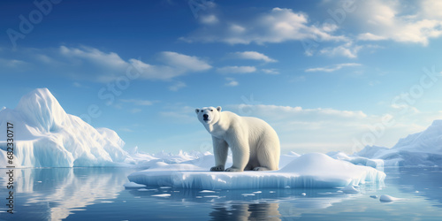 Risk of global warming, polar bear on melting ice