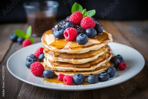 Wholesome Healthy breakfast pancake plate. Morning bakery. Generate Ai