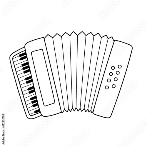 Accordion black and white musical instrument. Bayan music element in outline. Vector illustration