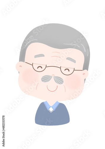 The cartoon character of cute grandpa, family, family’s tree. photo