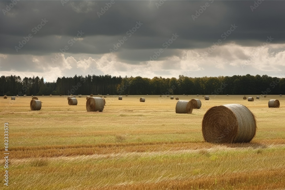 background sky cloudy field wheat Haystacks