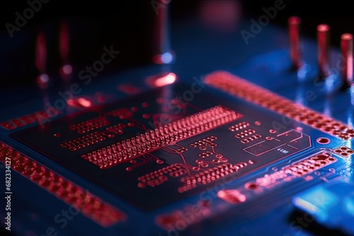 background Technology rays red blue close PCB electronic tech High photo