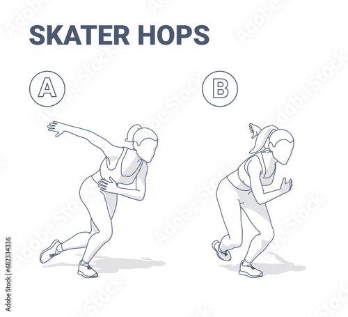 Skater Hops Exercise Girl Silhouettes Outlined Concept.