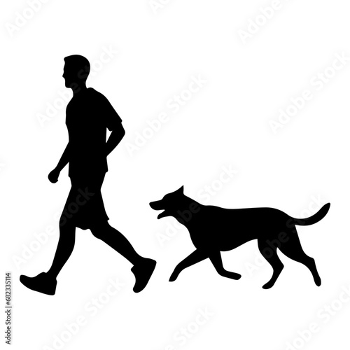 Man walking dog silhouette, Walking dog silhouette, running Man walking a dog
