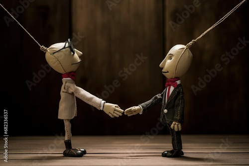 deal conclusion hands shakes puppets two