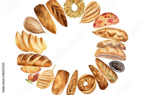 bread types fferent frame Watercolor bakery Template