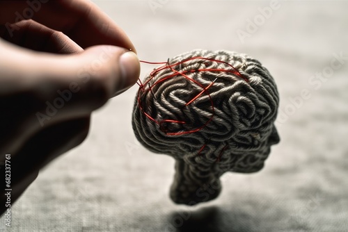 problems health mental Solving head woman brain shape out laid thread pulls hand woman The photo