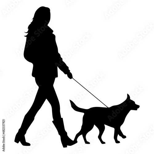 Vector silhouette of walking with dog, 