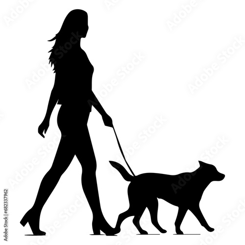 Vector silhouette of walking with dog, 
