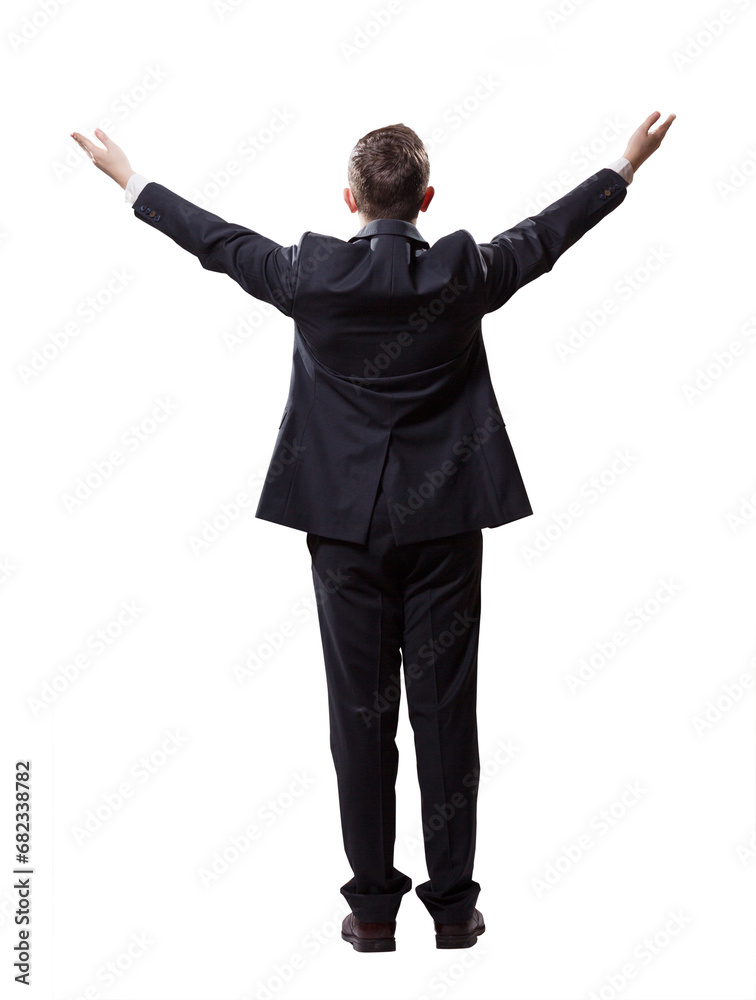 Businessman raising his hands up Businessman raising his hands up