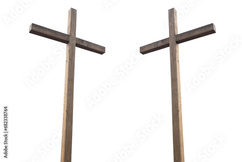 Wooden cross set isolated on white