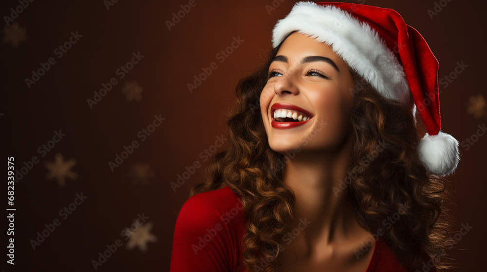 Beautiful female model wear santa hat