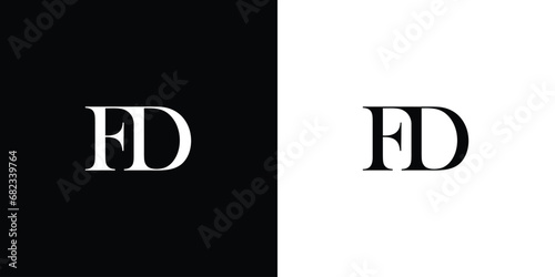Abstract Modern and simple Letter FD Logo in black and white color