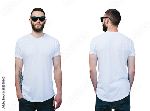Man wearing white t-shirt with free space isolated