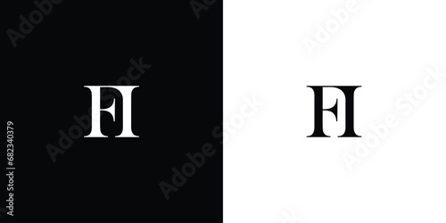 Abstract Creative Innovative Initial Letters logo FI minimalist in black and white color